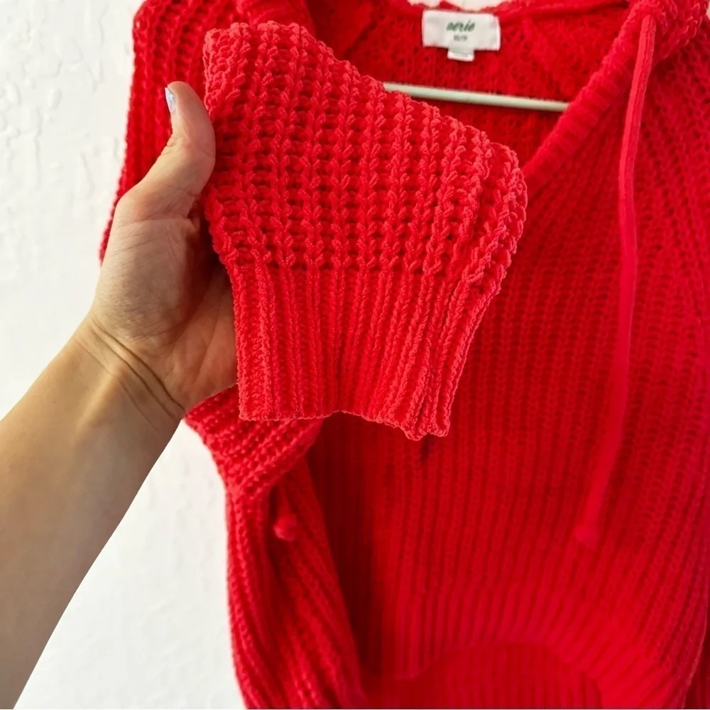 Aerie PINK Chenille Chunky Knit Pullover Sweater Hood Drawstring XS - Picture 5 of 8